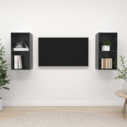vidaXL Muebles de salón de pared 2 pzas madera ingeniería gris brillo