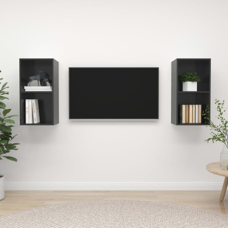 vidaXL Muebles de salón de pared 2 pzas madera ingeniería gris brillo