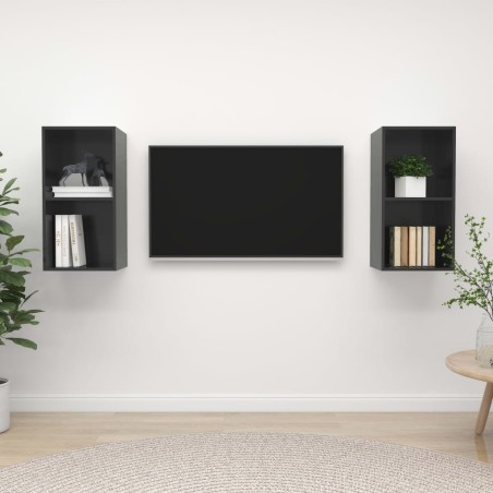vidaXL Muebles de salón de pared 2 pzas madera ingeniería gris brillo