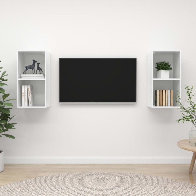 vidaXL Muebles de salón de pared 2 pzs madera ingeniería blanco brillo vidaXL Muebles de salón de pared 2 pzs madera ingeniería blanco brillo