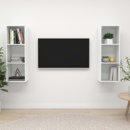 vidaXL Muebles de salón de pared 2 pzs madera ingeniería blanco brillo