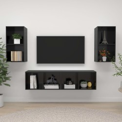 vidaXL Muebles de salón de pared 4 pzas madera ingeniería negro brillo