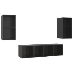vidaXL Muebles de salón de pared 4 pzas madera ingeniería negro brillo