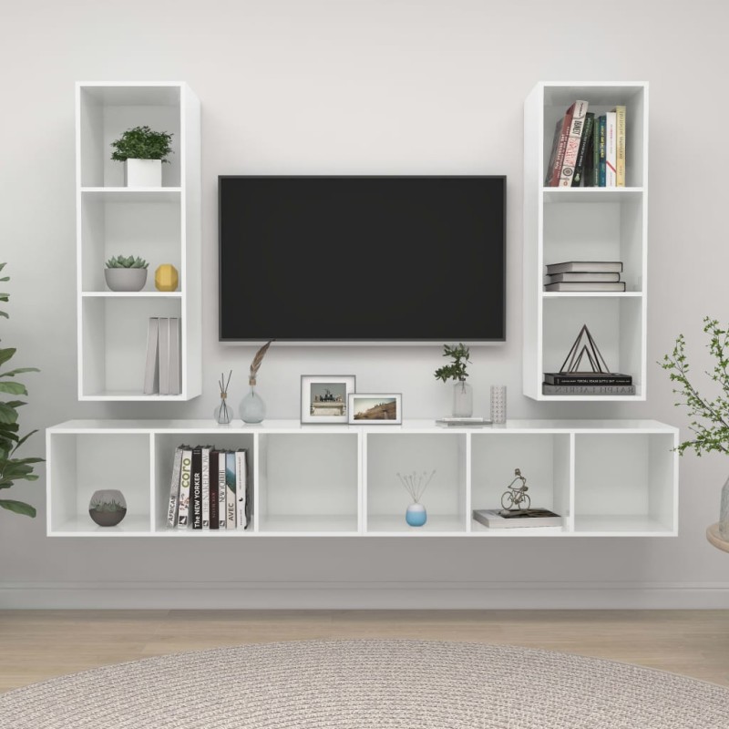 vidaXL Muebles de salón de pared 4 piezas blanco y roble Sonoma vidaXL Muebles de salón de pared 4 piezas blanco y roble Sonoma