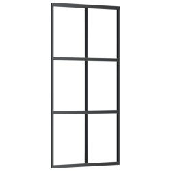 vidaXL Puerta corredera ESG vidrio y aluminio negra 90x205 cm