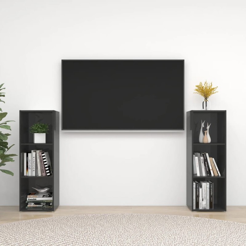 vidaXL Muebles de salón 2 piezas madera ingeniería gris brillo vidaXL Muebles de salón 2 piezas madera ingeniería gris brillo