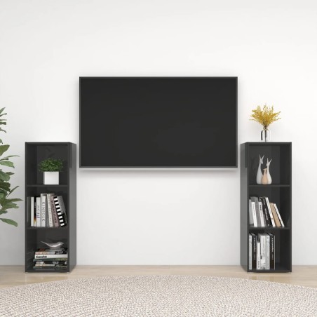 vidaXL Muebles de salón 2 piezas madera ingeniería gris brillo