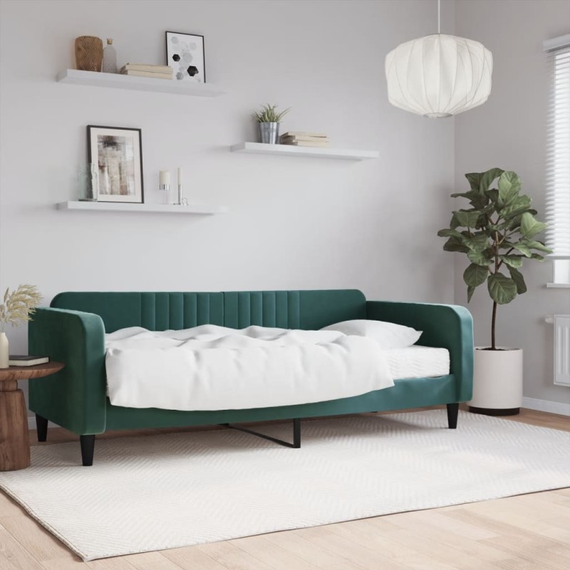 vidaXL Sofá cama con colchón terciopelo verde oscuro 90x200 cm vidaXL Sofá cama con colchón terciopelo verde oscuro 90x200 cm