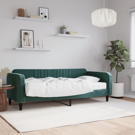 vidaXL Sofá cama con colchón terciopelo verde oscuro 90x200 cm
