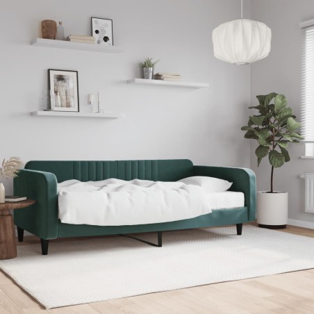 vidaXL Sofá cama con colchón terciopelo verde oscuro 100x200 cm