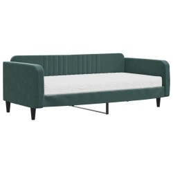 vidaXL Sofá cama con colchón terciopelo verde oscuro 100x200 cm