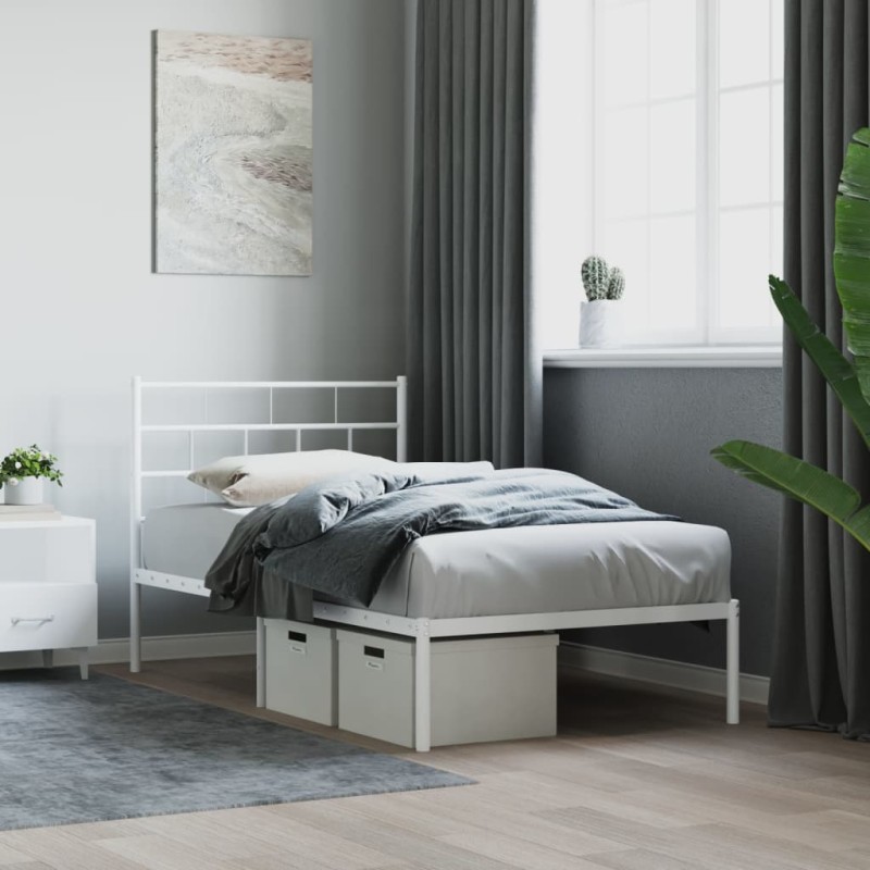 vidaXL Estructura de cama de metal con cabecero blanco 90x190 cm vidaXL Estructura de cama de metal con cabecero blanco 90x190 cm
