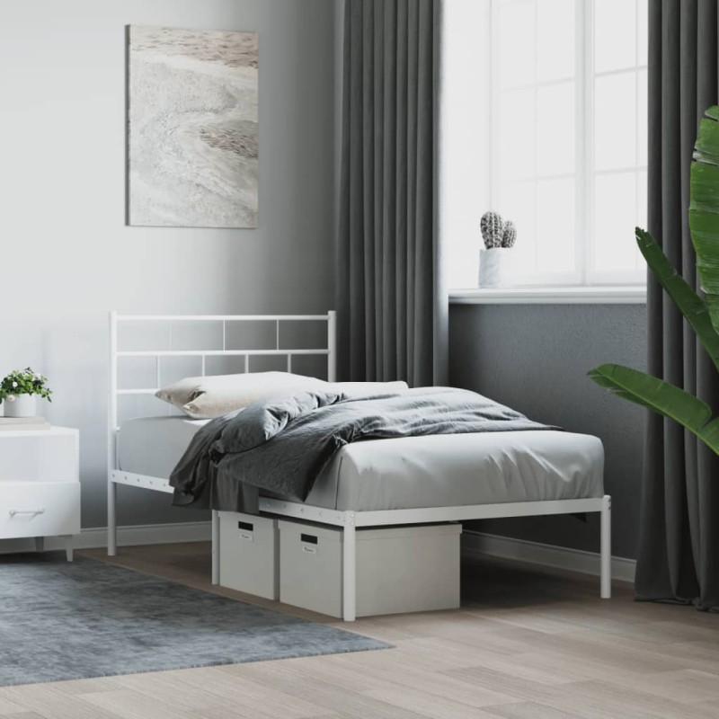 vidaXL Estructura de cama de metal con cabecero blanco 100x190 cm vidaXL Estructura de cama de metal con cabecero blanco 100x190 cm