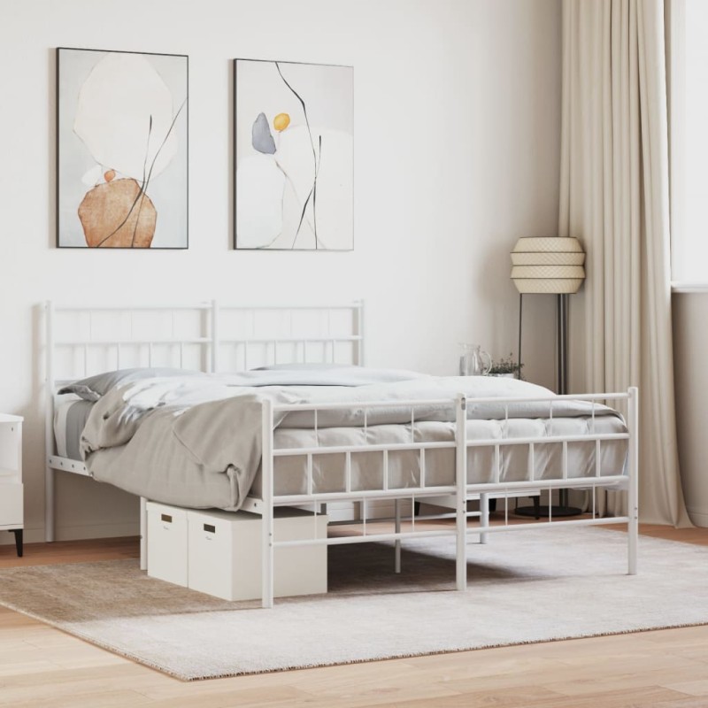 vidaXL Estructura cama metal con cabecero y estribo blanco 150x200 cm