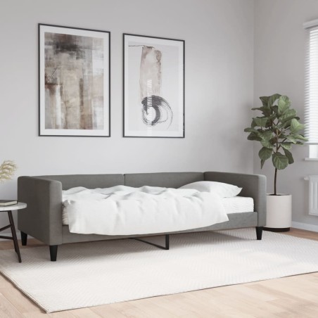 vidaXL Sofá cama con colchón tela gris oscuro 90x200 cm