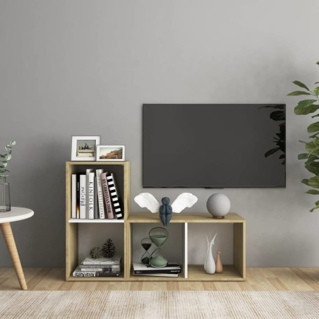 vidaXL Muebles de salón 2 pzas madera ingeniería blanco y roble Sonoma