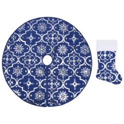 vidaXL Falda del árbol de Navidad de lujo con calcetín tela azul 90 cm