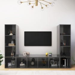 vidaXL Muebles de salón 3 piezas madera de ingeniería gris brillo