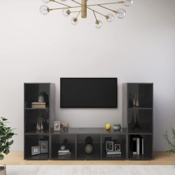 vidaXL Muebles de salón 3 piezas madera ingeniería gris brillo