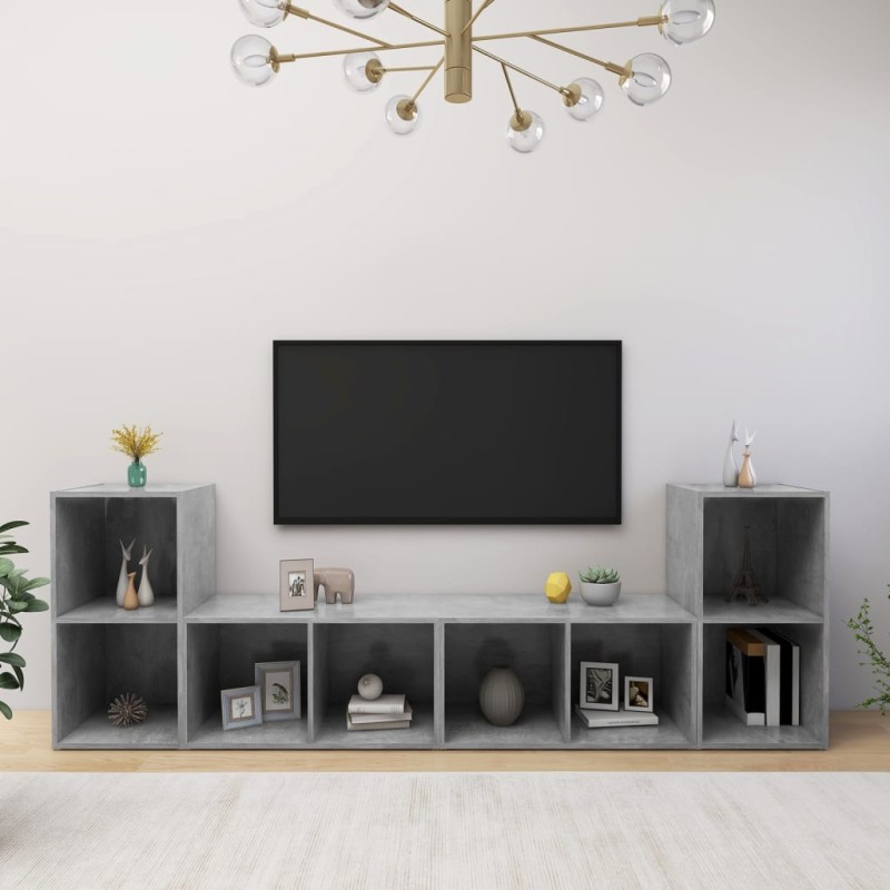 vidaXL Muebles de salón 4 pzas madera ingeniería gris hormigón vidaXL Muebles de salón 4 pzas madera ingeniería gris hormigón