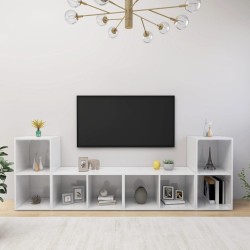 vidaXL Muebles de salón 4 piezas madera de ingeniería blanco brillo