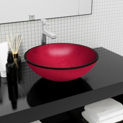 vidaXL Lavabo de vidrio templado rojo 42x14 cm