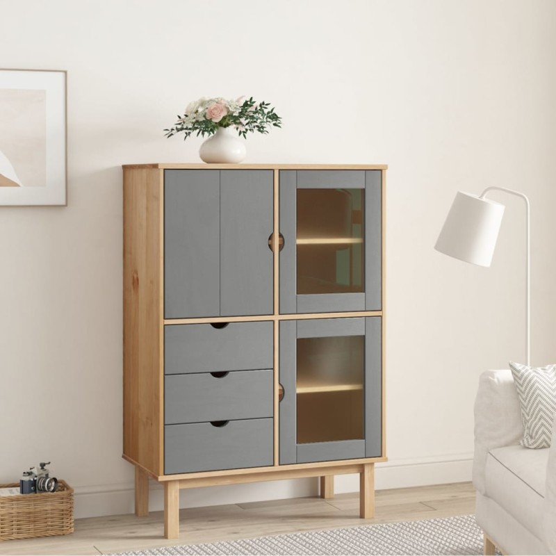 vidaXL Aparador OTTA madera maciza pino marrón y gris 85x43x125 cm vidaXL Aparador OTTA madera maciza pino marrón y gris 85x43x125 cm