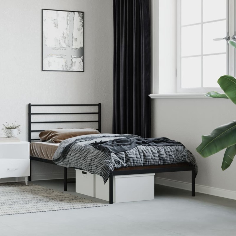 vidaXL Estructura de cama con cabecero metal negro 80x200 cm vidaXL Estructura de cama con cabecero metal negro 80x200 cm