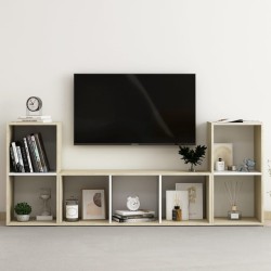 vidaXL Muebles de salón 3 pzas madera ingeniería blanco y roble Sonoma