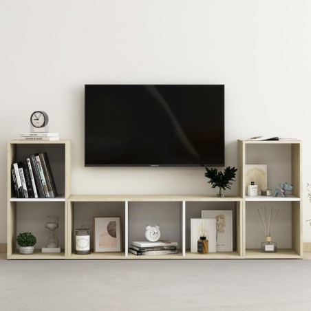 vidaXL Muebles de salón 3 pzas madera ingeniería blanco y roble Sonoma