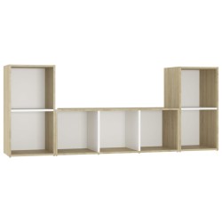 vidaXL Muebles de salón 3 pzas madera ingeniería blanco y roble Sonoma