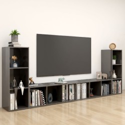 vidaXL Muebles de salón 4 piezas madera ingeniería gris brillo