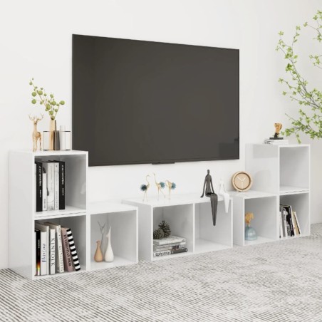 vidaXL Muebles de salón 6 piezas madera de ingeniería blanco brillo