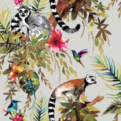 DUTCH WALLCOVERINGS Papel pintado lémur plateado