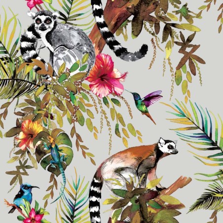 DUTCH WALLCOVERINGS Papel pintado lémur plateado