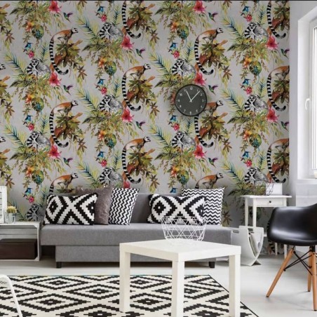 DUTCH WALLCOVERINGS Papel pintado lémur plateado