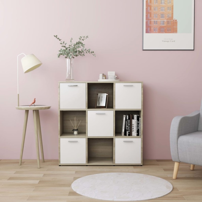 vidaXL Estantería madera contrachapada blanco y roble 90x30x90 cm vidaXL Estantería madera contrachapada blanco y roble 90x30x90 cm