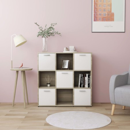 vidaXL Estantería madera contrachapada blanco y roble 90x30x90 cm
