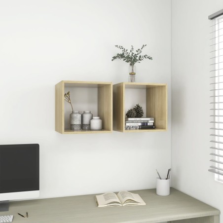 vidaXL Armario de pared 2 uds madera blanco y roble sonoma 37x37x37 cm