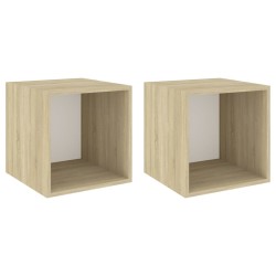 vidaXL Armario de pared 2 uds madera blanco y roble sonoma 37x37x37 cm