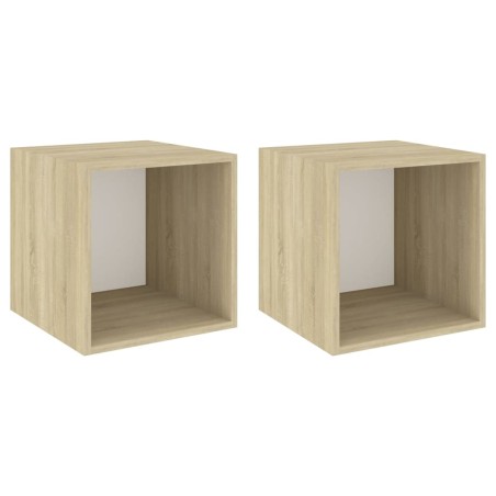 vidaXL Armario de pared 2 uds madera blanco y roble sonoma 37x37x37 cm