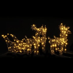 vidaXL Renos y trineos de Navidad ratán 240 LEDs blanco cálido