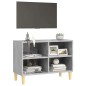 vidaXL Mueble de TV patas de madera maciza gris hormigón 69,5x30x50 cm