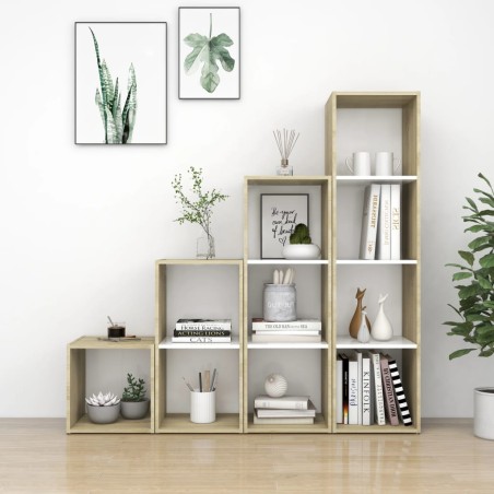 vidaXL Muebles de salón 4 pzas madera ingeniería blanco y roble Sonoma