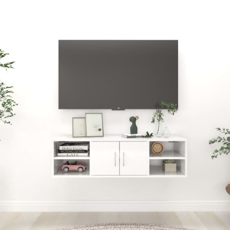 vidaXL Estantería pared madera contrachapada blanco brillo 102x30x29cm