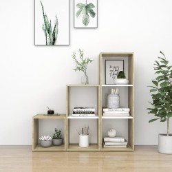vidaXL Muebles de salón 3 pzas madera ingeniería blanco y roble Sonoma