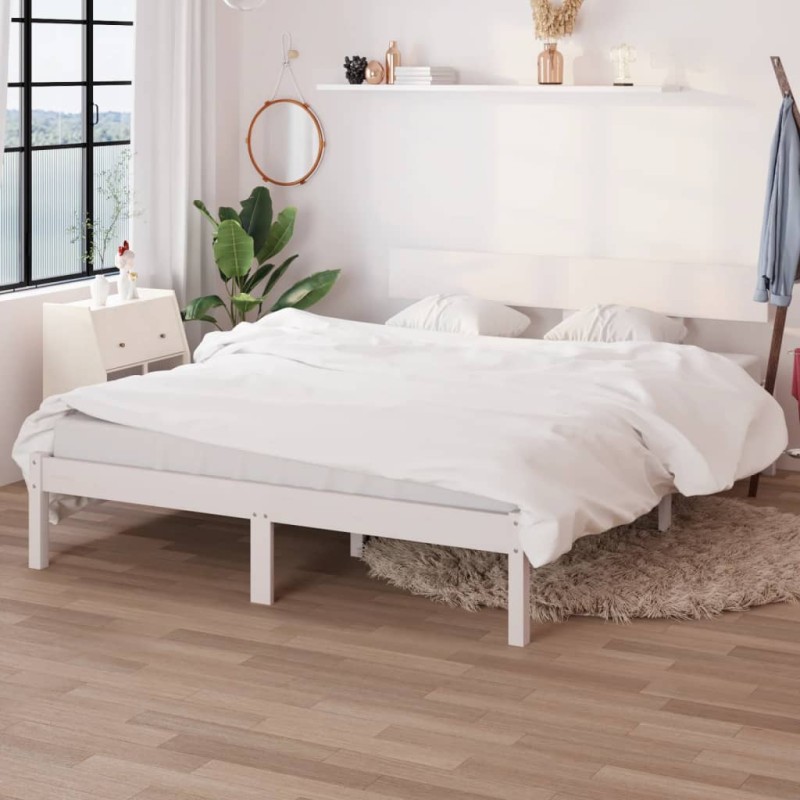 vidaXL Estructura de cama de madera maciza de pino blanco 160x200 cm vidaXL Estructura de cama de madera maciza de pino blanco 160x200 cm