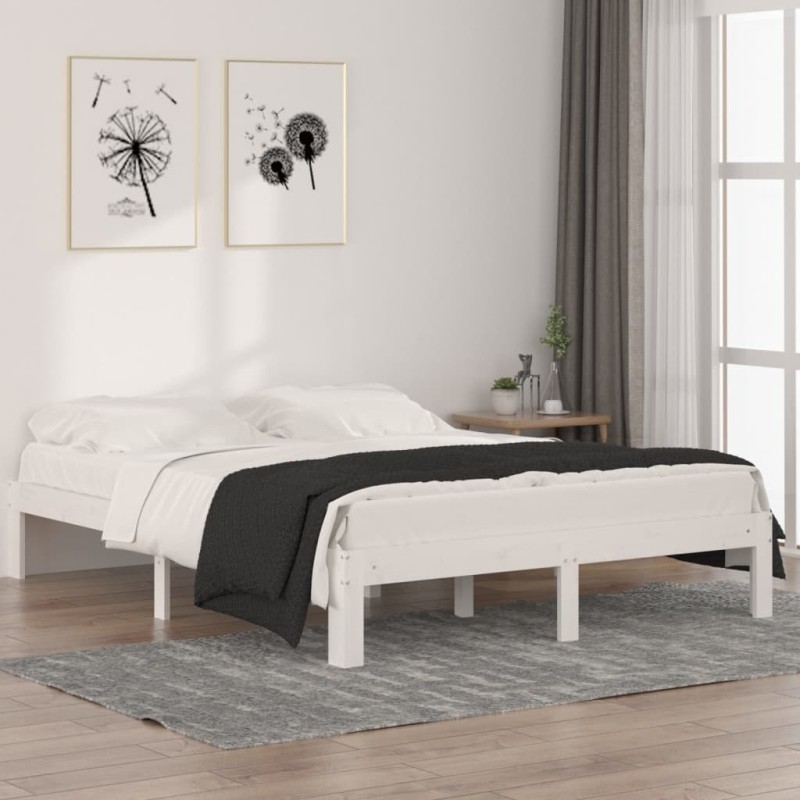 vidaXL Estructura de cama de madera maciza de pino blanco 140x190 cm vidaXL Estructura de cama de madera maciza de pino blanco 140x190 cm