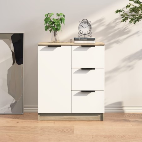 vidaXL Aparador madera contrachapada blanco y roble Sonoma 60x30x70 cm