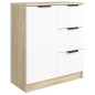 vidaXL Aparador madera contrachapada blanco y roble Sonoma 60x30x70 cm